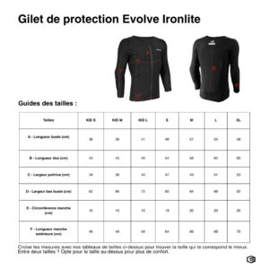 Guides des tailles Gilet de protection Evolve Ironlite FR